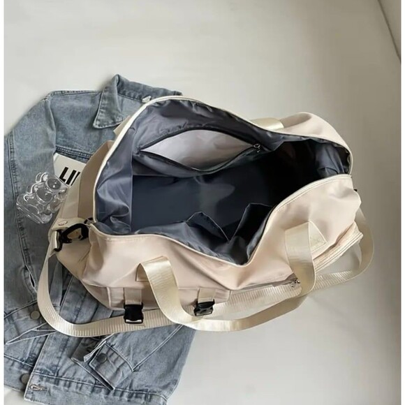 Sage Green and Pink Large Travel Duffel Bag w/ Adjustable strap Shoe Compartment - Picture 5 of 5